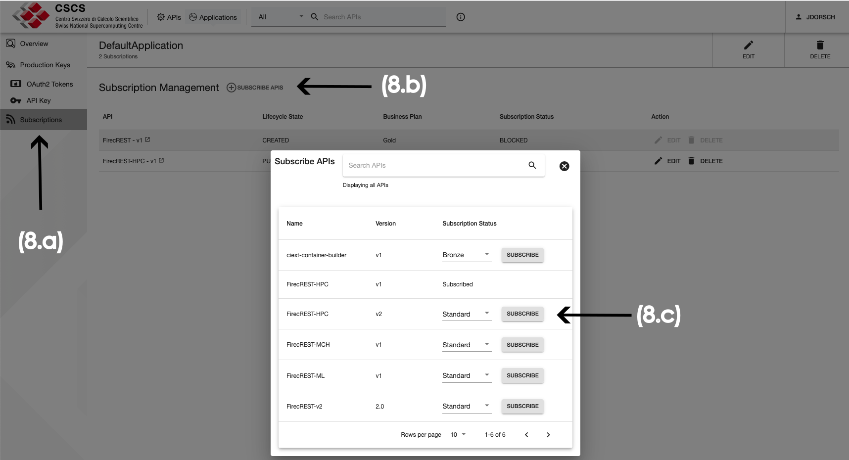 Devportal subscriptions